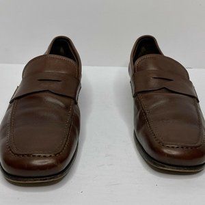 Prada Saffiano 7.5 Brown Leather Loafers Slip On